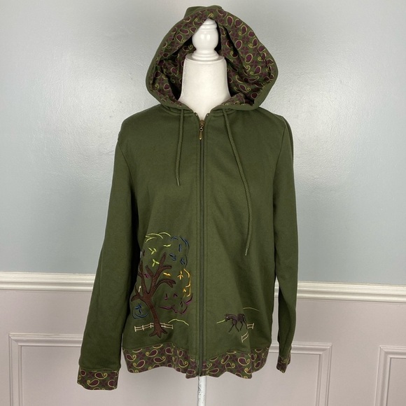 Breckenridge Zip Up Hoodie Embroidered Horse Print Paisley Preppy Farm Size L - Picture 3 of 15